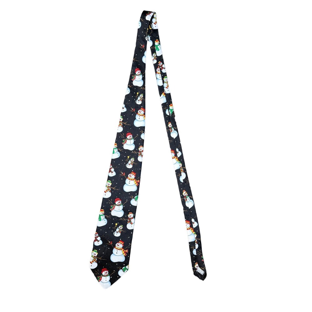 Hallmark Yule Men Tie Greetings Snowman Christmas Tie Black Festive Holiday